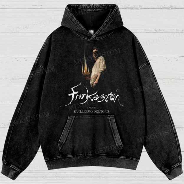 Frankenstein (2025) Gothic Horror Retro Portrait Graphic Washed Hoodies