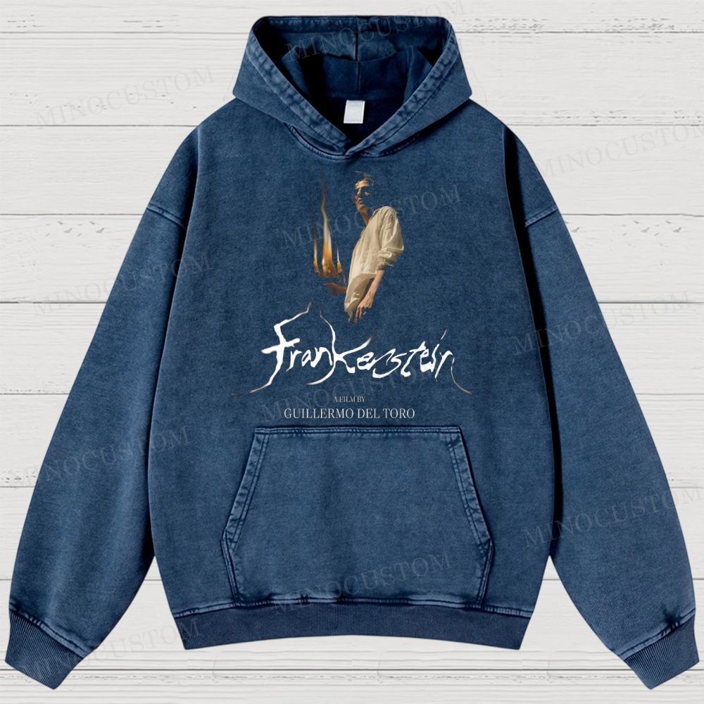 Frankenstein (2025) Gothic Horror Retro Portrait Graphic Washed Hoodies