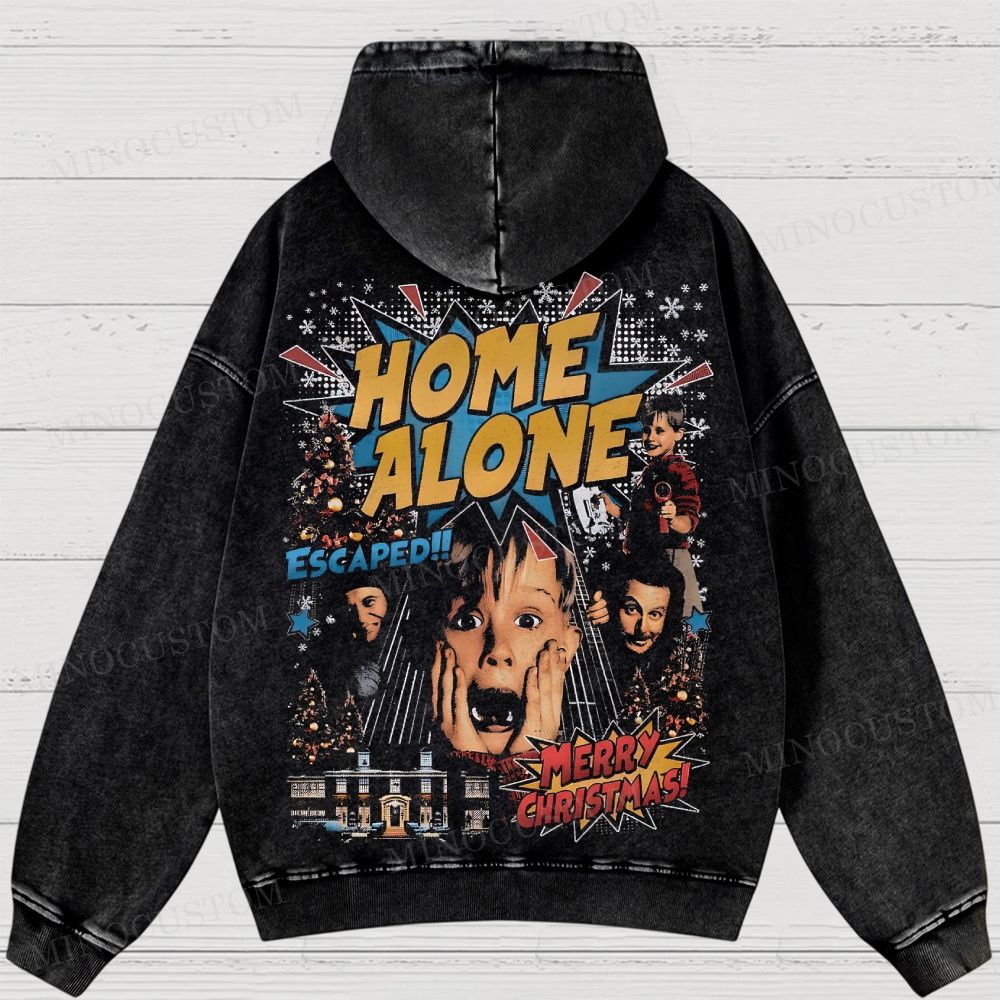 Home Alone Family Comedy Retro Collage Graphic Washed Hoodies