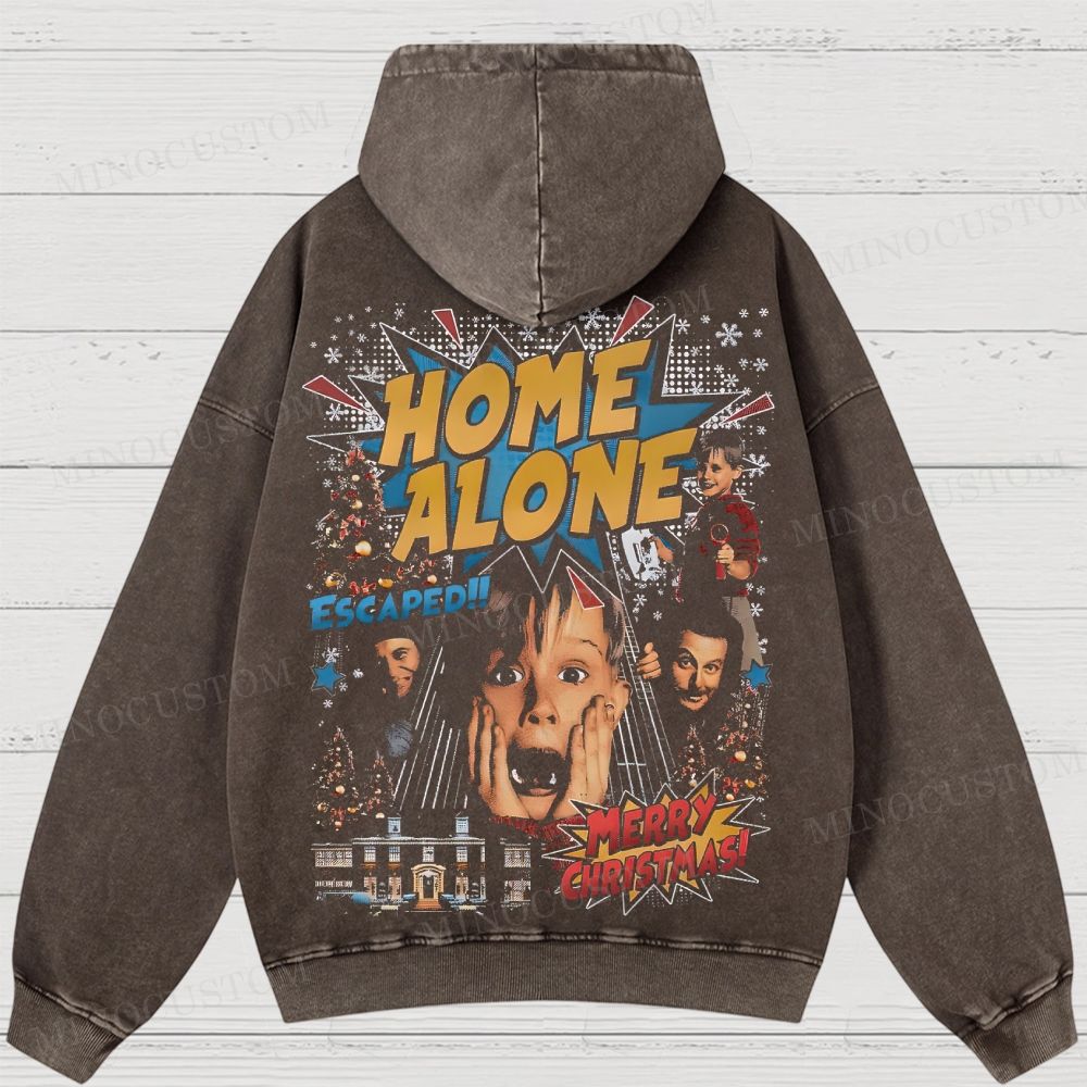Home Alone Family Comedy Retro Collage Graphic Washed Hoodies