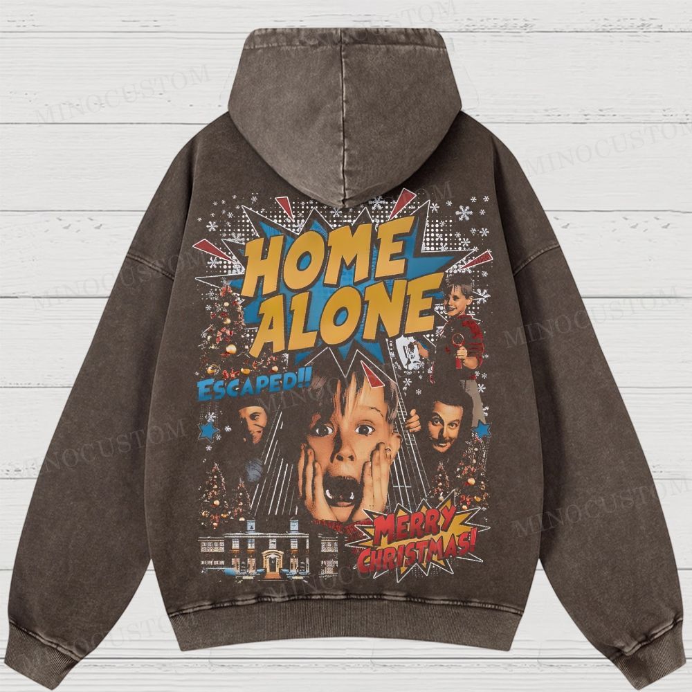 Home Alone Family Comedy Retro Collage Graphic Washed Hoodies