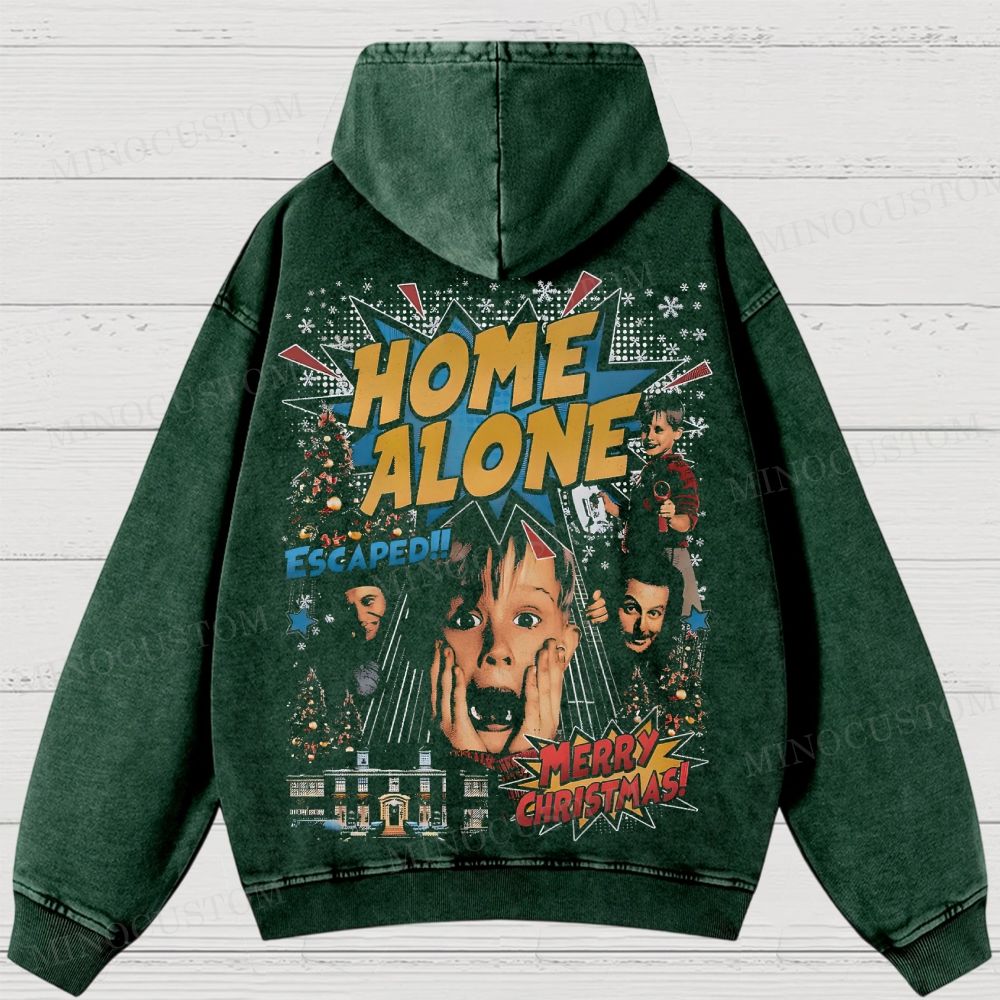 Home Alone Family Comedy Retro Collage Graphic Washed Hoodies