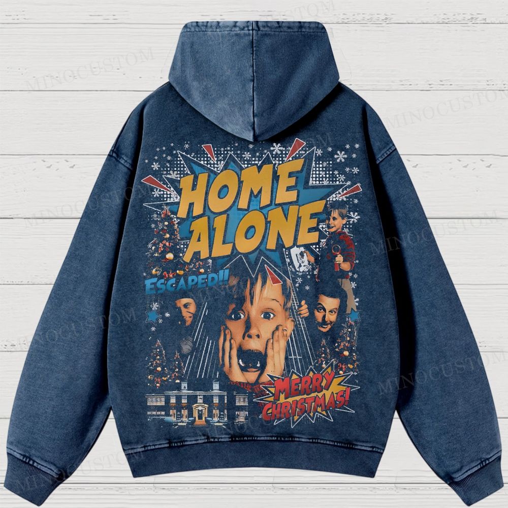 Home Alone Family Comedy Retro Collage Graphic Washed Hoodies