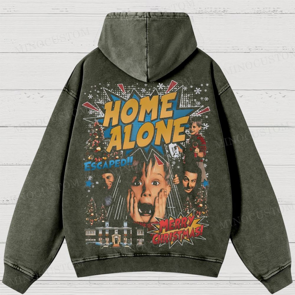 Home Alone Family Comedy Retro Collage Graphic Washed Hoodies