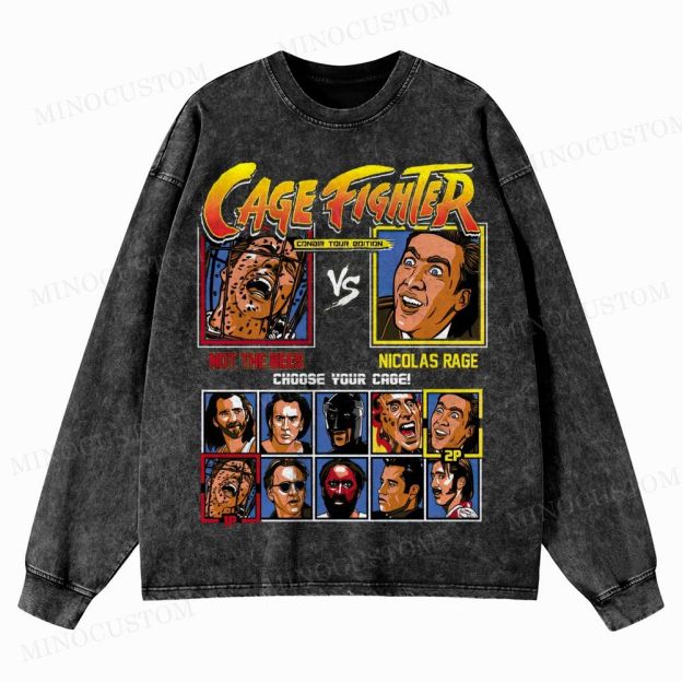 Cage Fighter Nicolas Cage Washed Long-Sleeved T-Shirt 