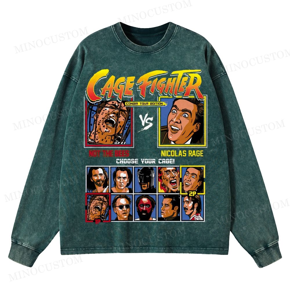 Cage Fighter Nicolas Cage Washed Long-Sleeved T-Shirt 