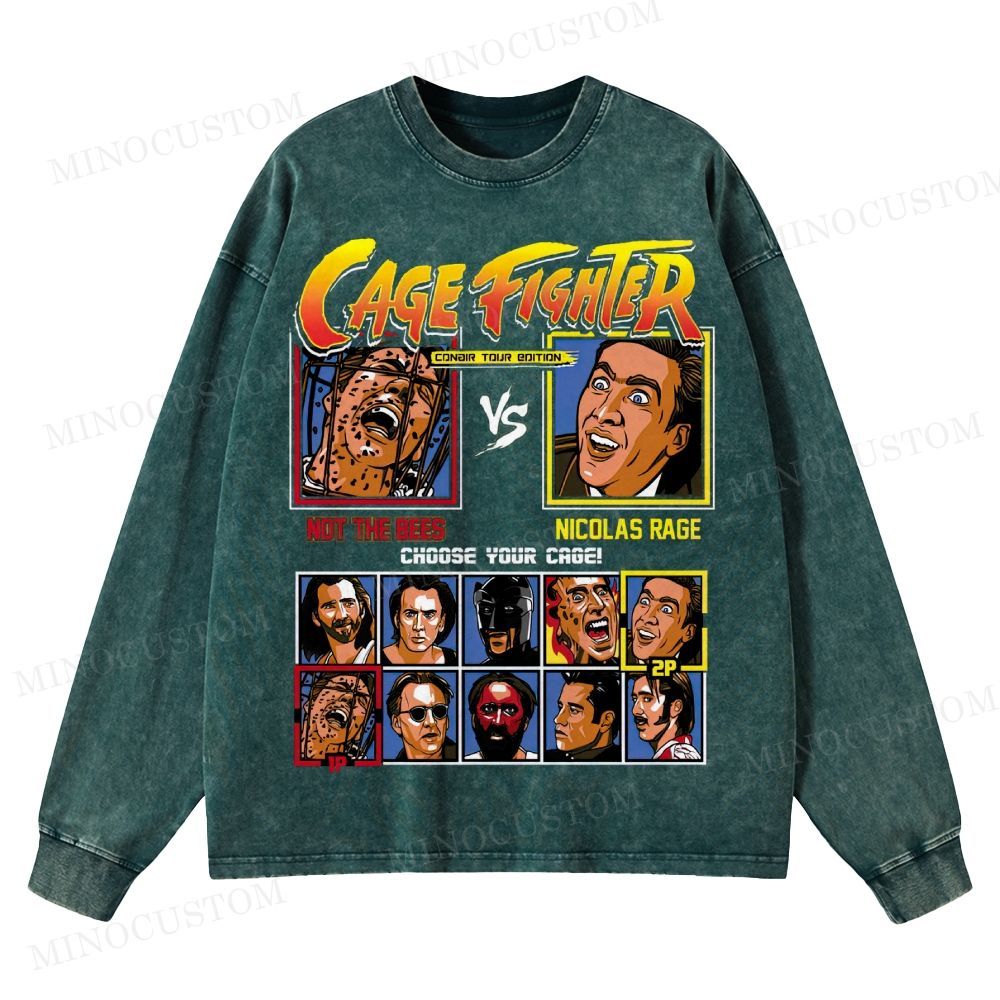 Cage Fighter Nicolas Cage Washed Long-Sleeved T-Shirt 