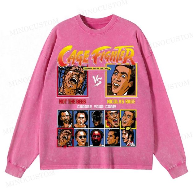 Cage Fighter Nicolas Cage Washed Long-Sleeved T-Shirt 