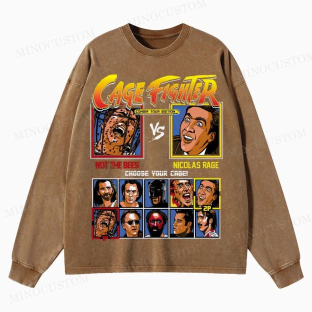 Cage Fighter Nicolas Cage Washed Long-Sleeved T-Shirt 