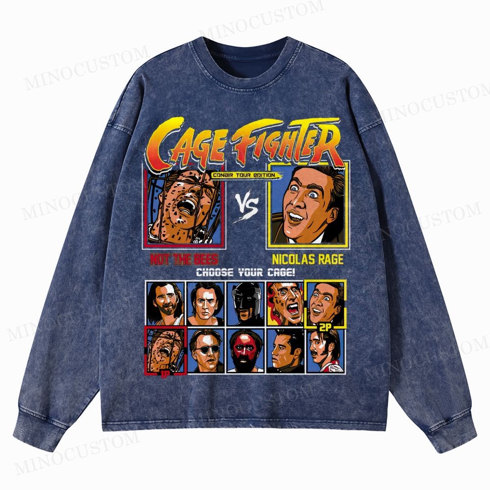 Cage Fighter Nicolas Cage Washed Long-Sleeved T-Shirt 