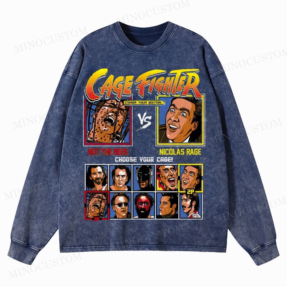Cage Fighter Nicolas Cage Washed Long-Sleeved T-Shirt 