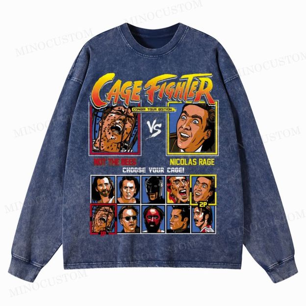 Cage Fighter Nicolas Cage Washed Long-Sleeved T-Shirt 