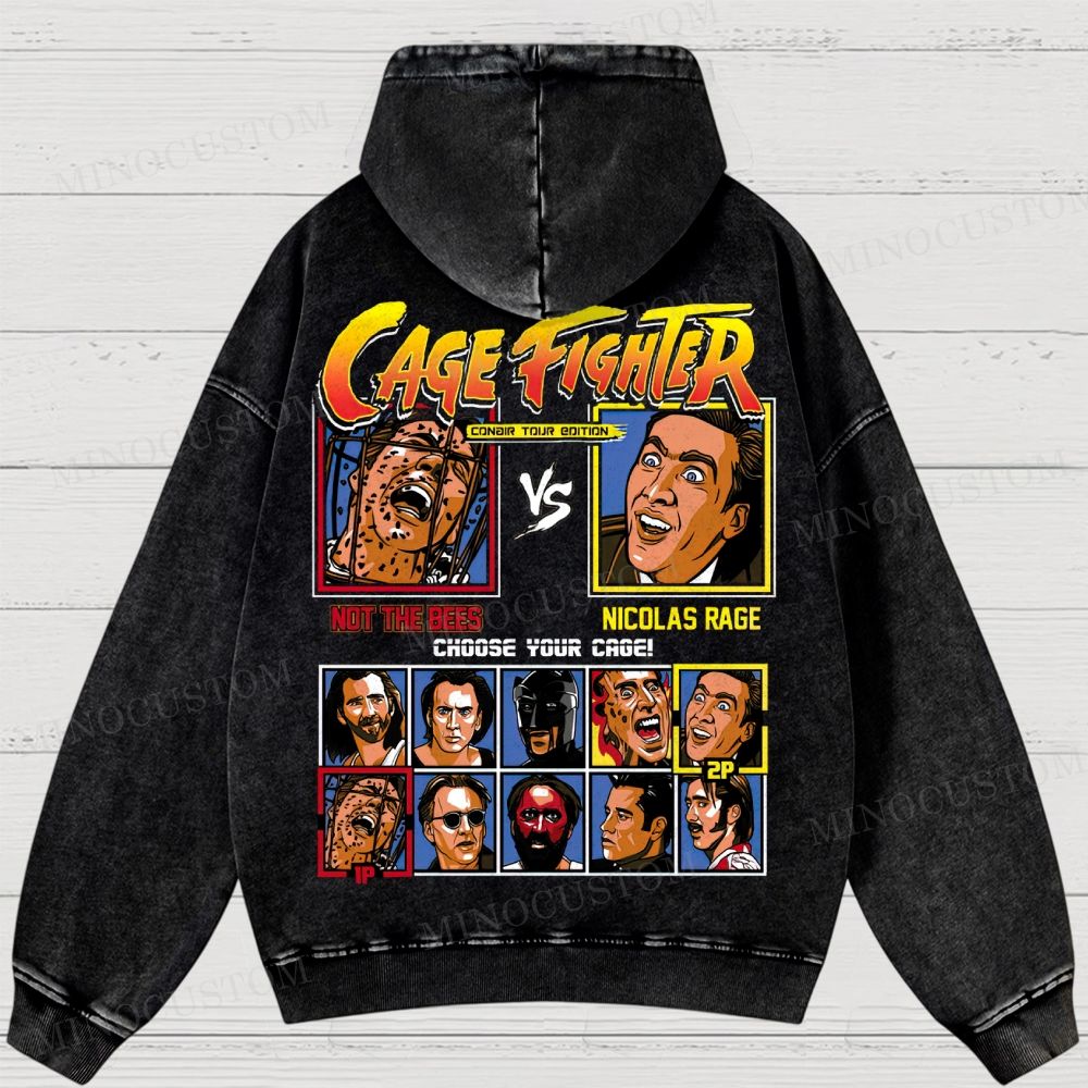 Cage Fighter Nicolas Cage  Washed Hoodies 