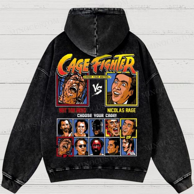 Cage Fighter Nicolas Cage  Washed Hoodies 
