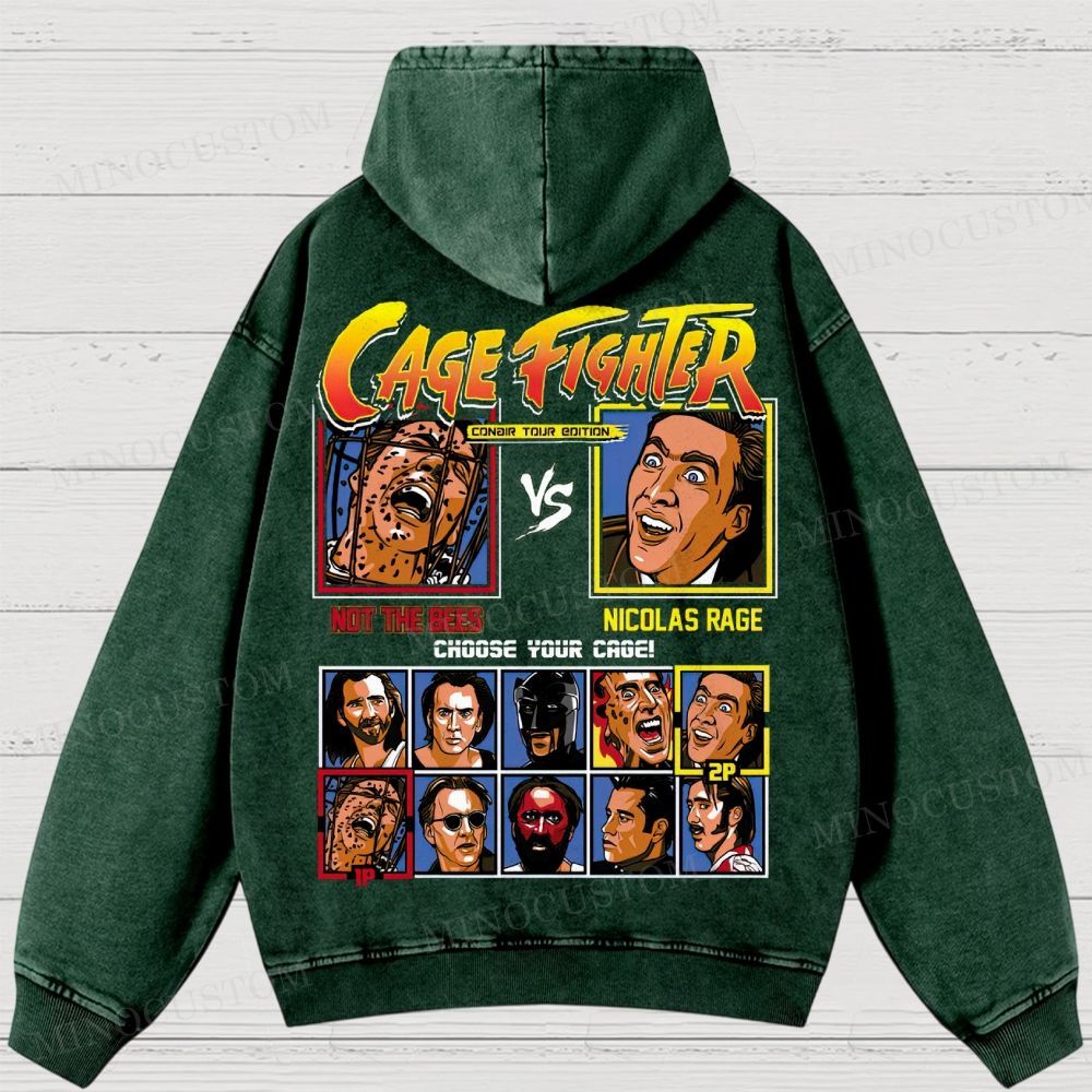 Cage Fighter Nicolas Cage  Washed Hoodies 