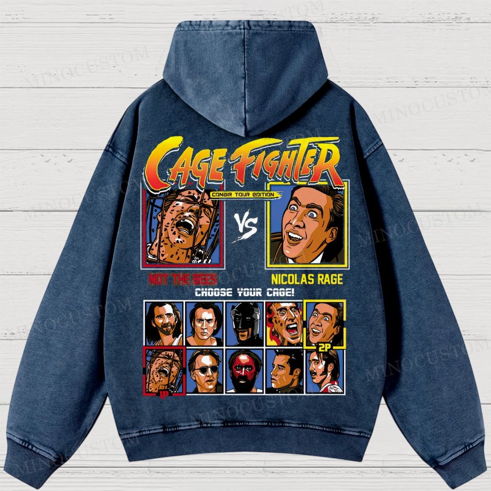 Cage Fighter Nicolas Cage  Washed Hoodies 