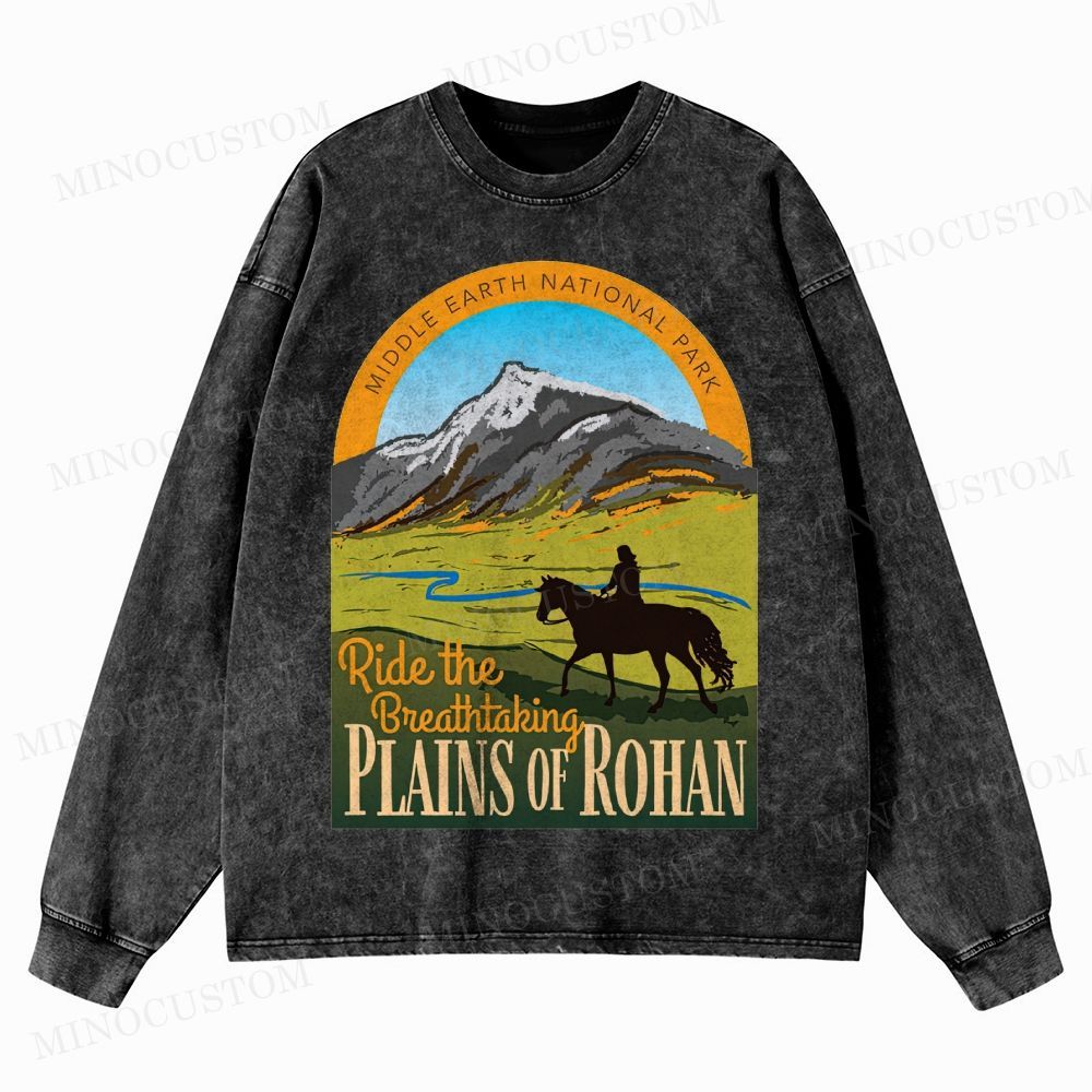 Ride the Breathtaking Plains of Rohan • Lord of the Rings Washed Long-Sleeved T-Shirt