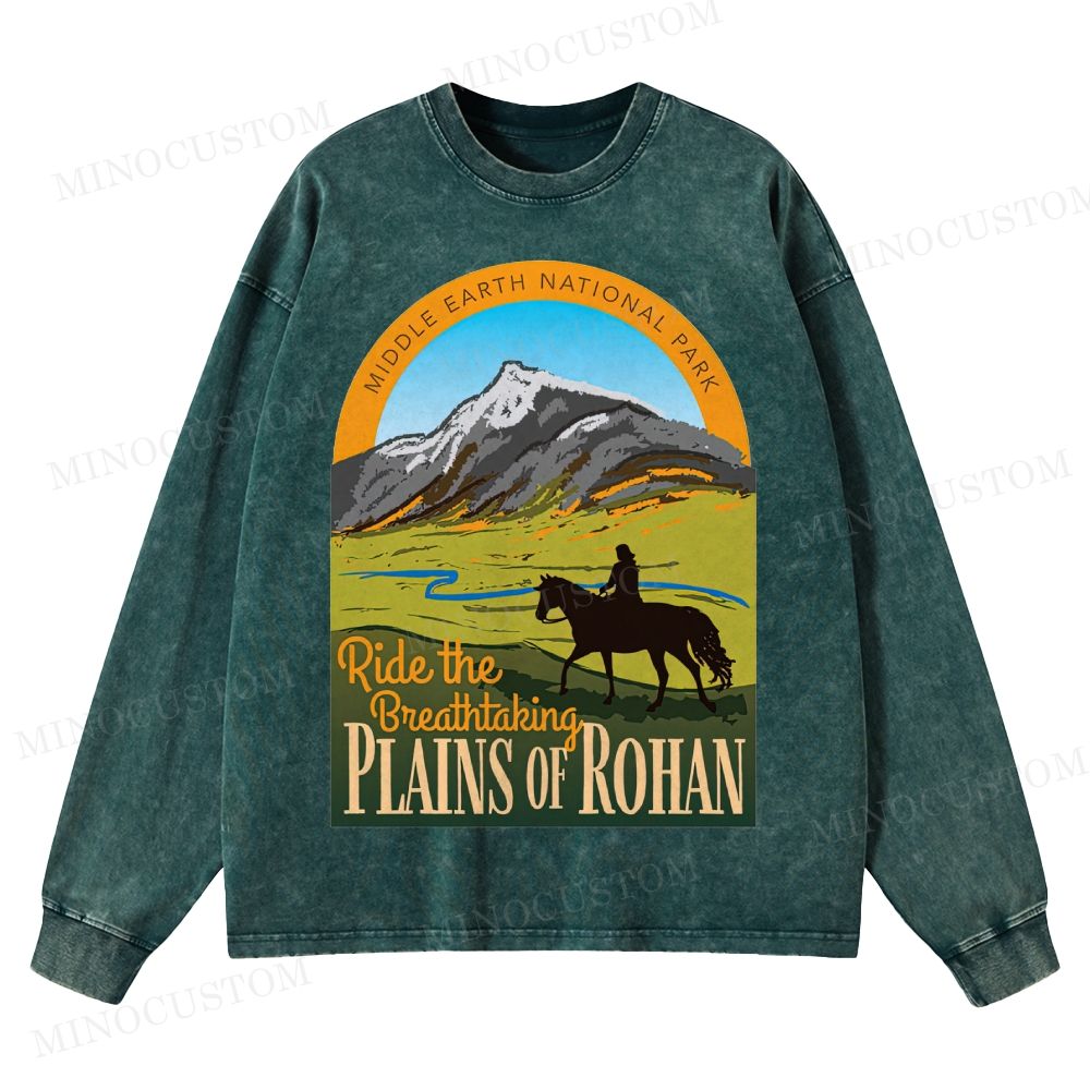 Ride the Breathtaking Plains of Rohan • Lord of the Rings  Washed Long-Sleeved T-Shirt 