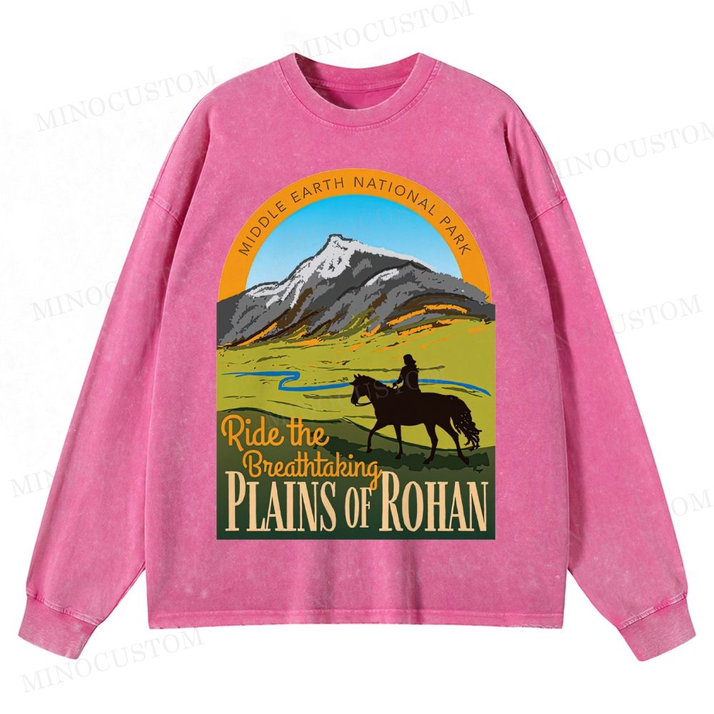 Ride the Breathtaking Plains of Rohan • Lord of the Rings  Washed Long-Sleeved T-Shirt 