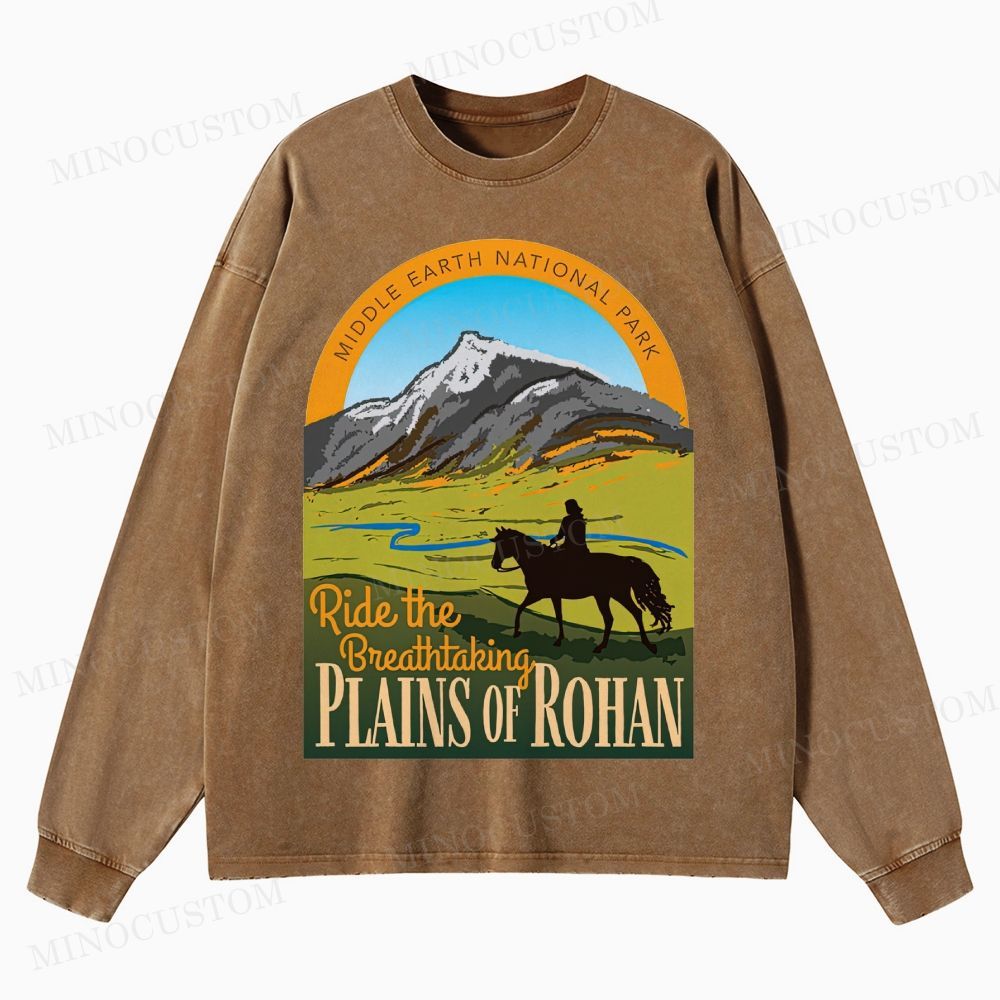 Ride the Breathtaking Plains of Rohan • Lord of the Rings  Washed Long-Sleeved T-Shirt 