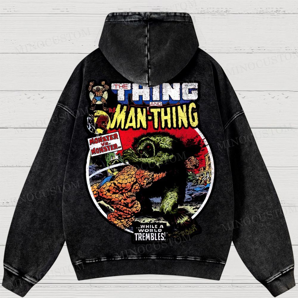The Man Thing Monster versus Monster Fantastic Battle Washed Hoodies