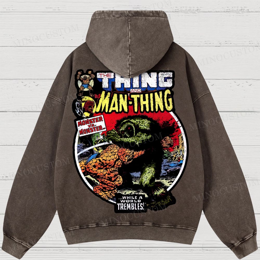 The Man Thing Monster versus Monster Fantastic Battle Washed Hoodies