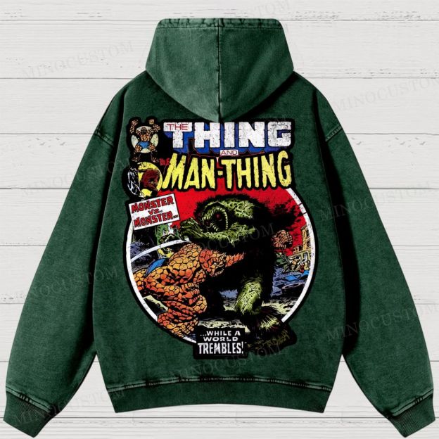 The Man Thing Monster versus Monster Fantastic Battle Washed Hoodies