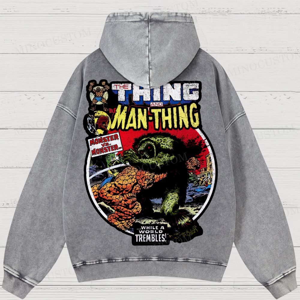 The Man Thing Monster versus Monster Fantastic Battle Washed Hoodies