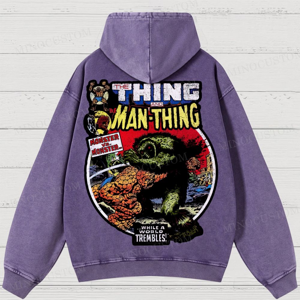 The Man Thing Monster versus Monster Fantastic Battle Washed Hoodies