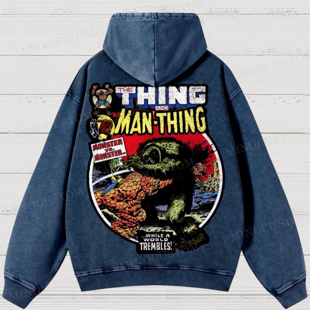 The Man Thing Monster versus Monster Fantastic Battle Washed Hoodies