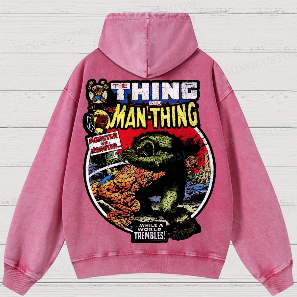 The Man Thing Monster versus Monster Fantastic Battle Washed Hoodies