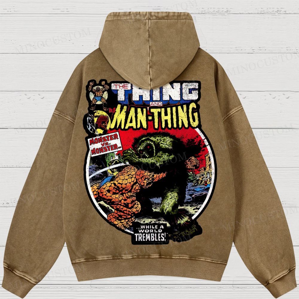 The Man Thing Monster versus Monster Fantastic Battle Washed Hoodies