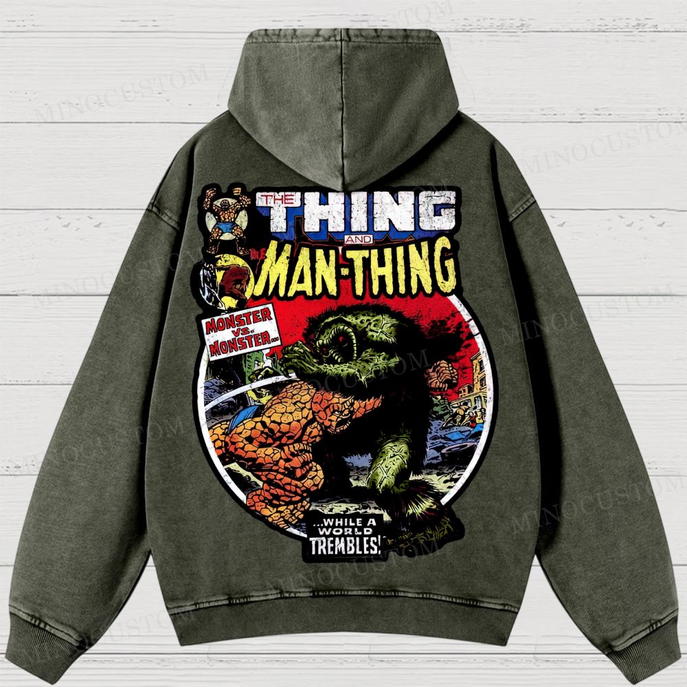 The Man Thing Monster versus Monster Fantastic Battle Washed Hoodies