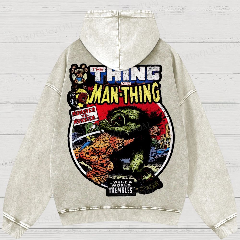 The Man Thing Monster versus Monster Fantastic Battle Washed Hoodies