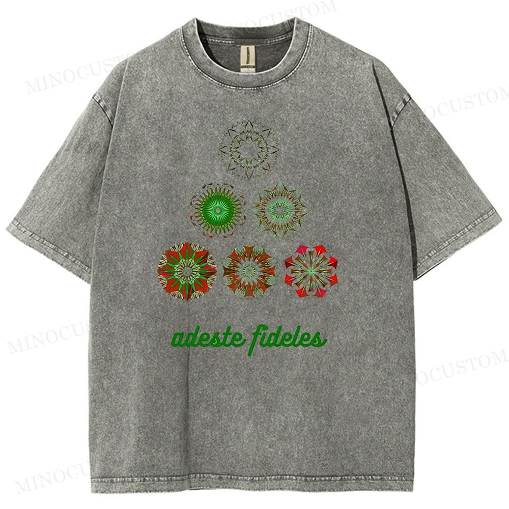 Christmas Carol "Adeste Fideles" Retro Mandala Graphic Washed T-Shirt 