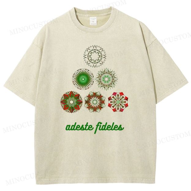 Christmas Carol "Adeste Fideles" Retro Mandala Graphic Washed T-Shirt 