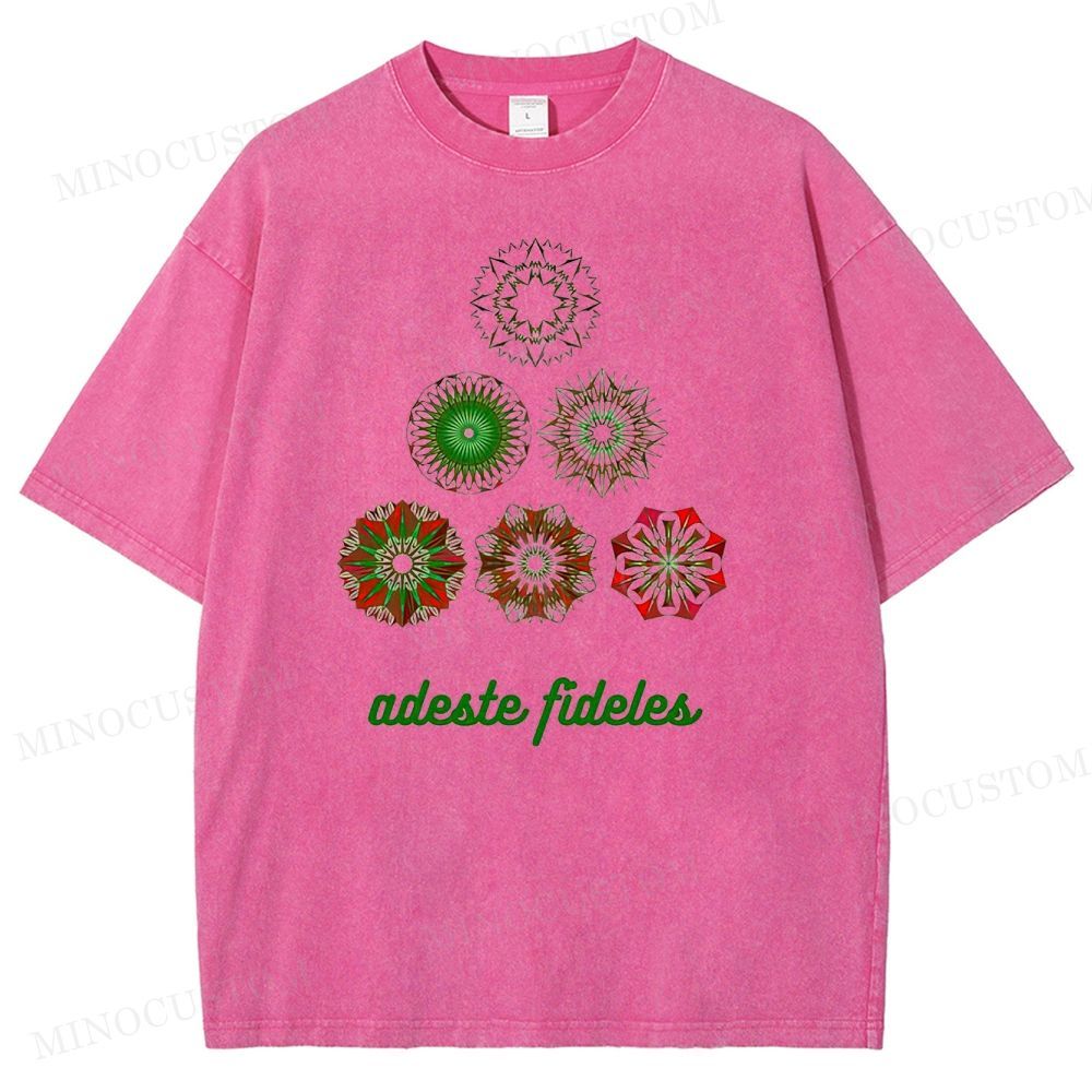 Christmas Carol "Adeste Fideles" Retro Mandala Graphic Washed T-Shirt 