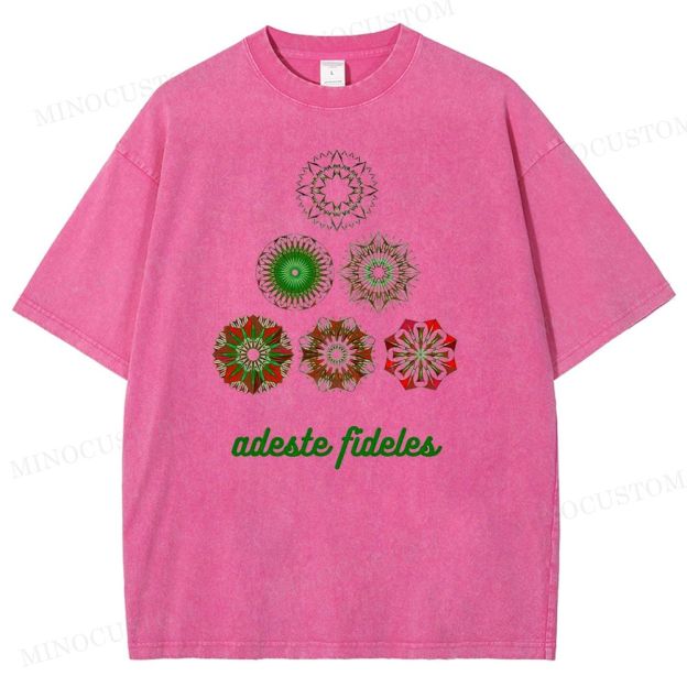Christmas Carol "Adeste Fideles" Retro Mandala Graphic Washed T-Shirt 