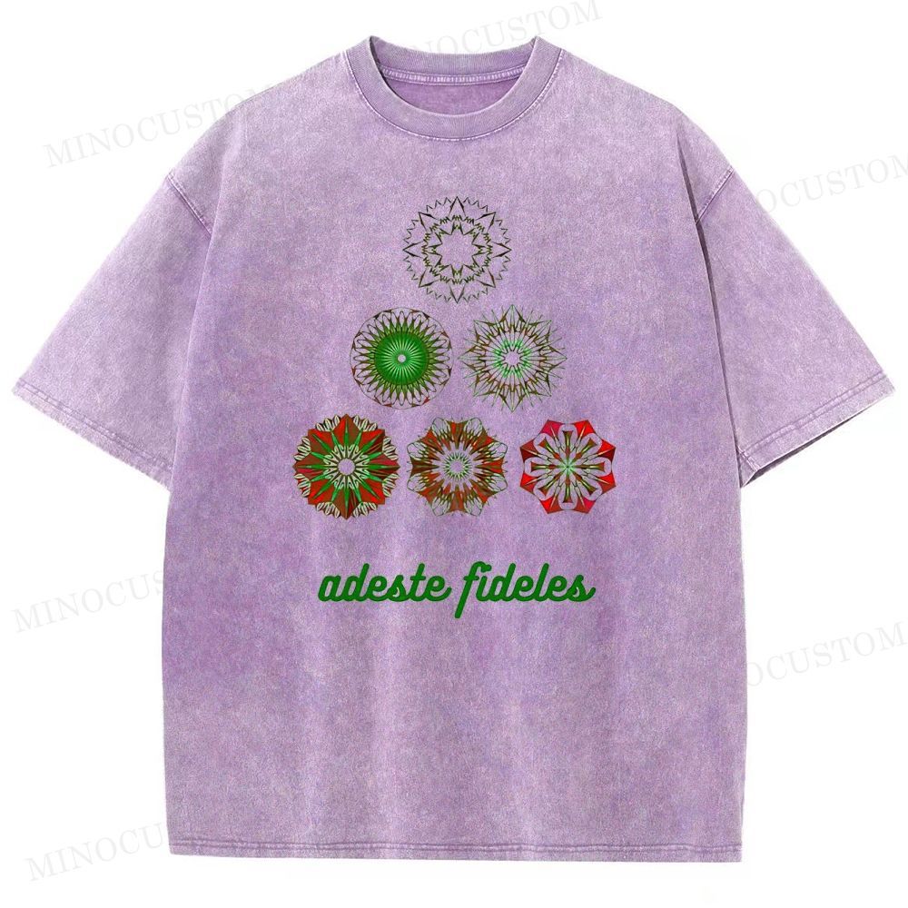 Christmas Carol "Adeste Fideles" Retro Mandala Graphic Washed T-Shirt 