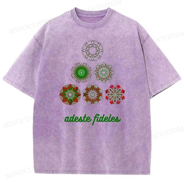 Christmas Carol "Adeste Fideles" Retro Mandala Graphic Washed T-Shirt 