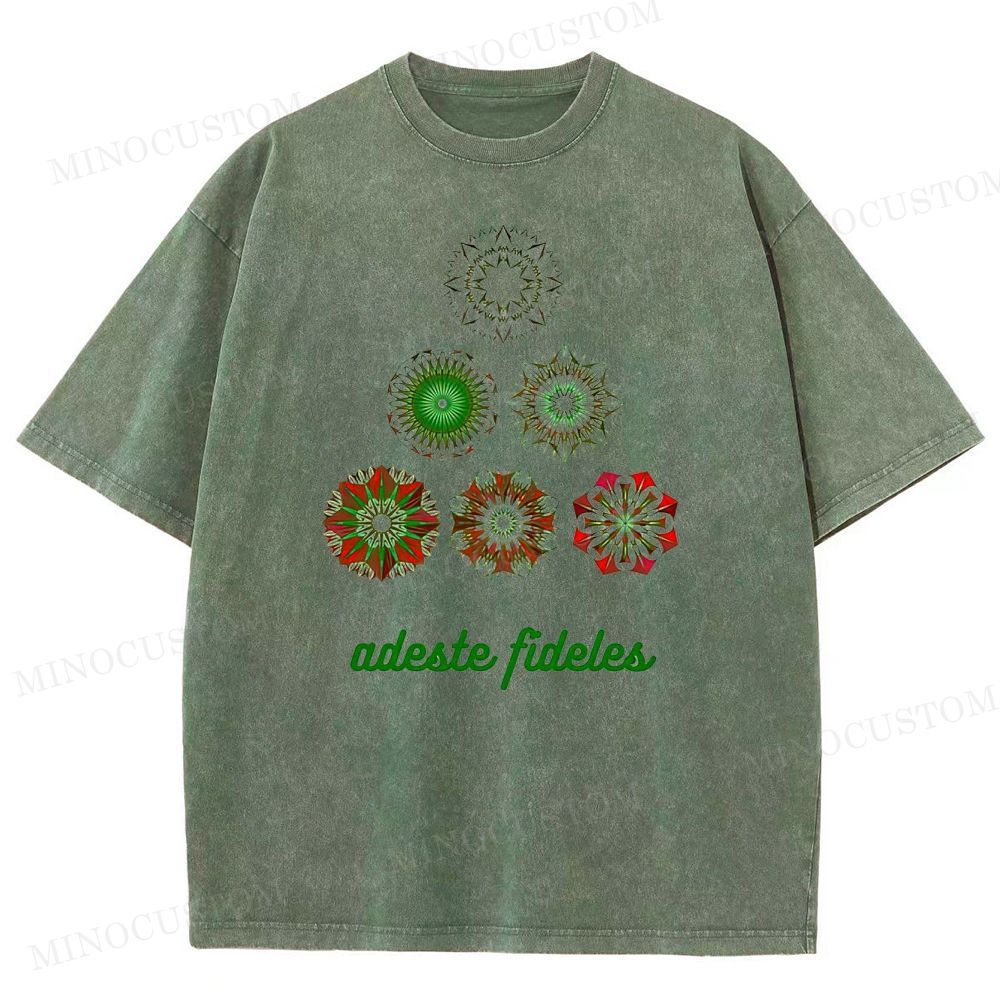 Christmas Carol "Adeste Fideles" Retro Mandala Graphic Washed T-Shirt 