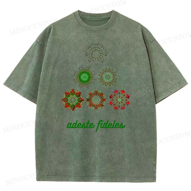 Christmas Carol "Adeste Fideles" Retro Mandala Graphic Washed T-Shirt 