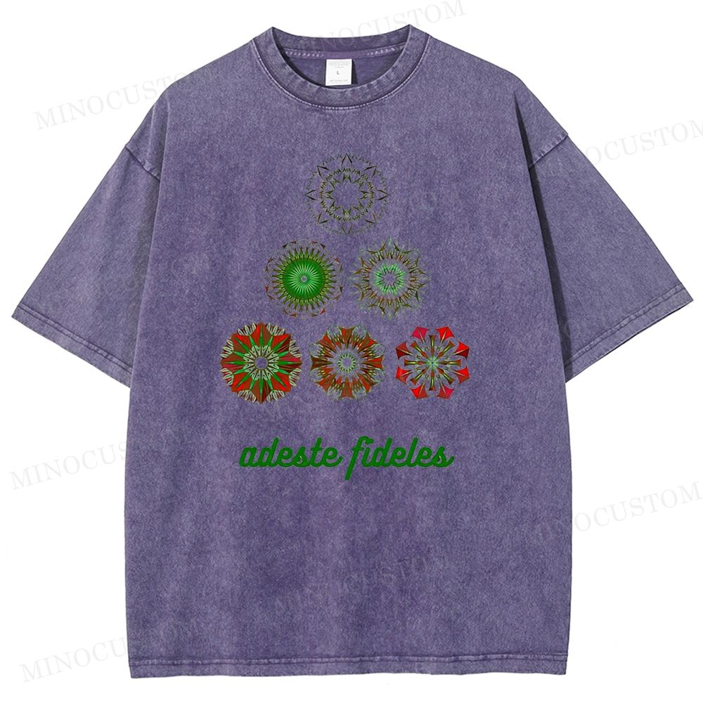 Christmas Carol "Adeste Fideles" Retro Mandala Graphic Washed T-Shirt 