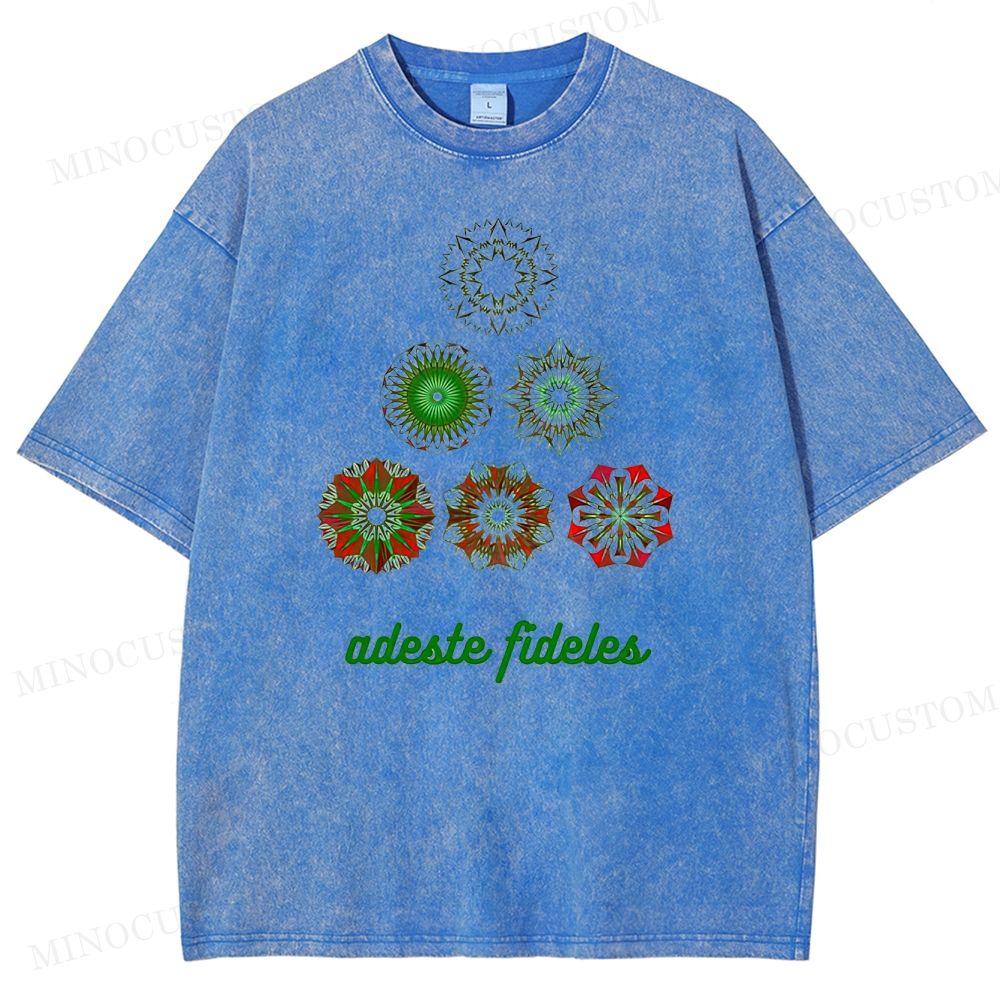 Christmas Carol "Adeste Fideles" Retro Mandala Graphic Washed T-Shirt 