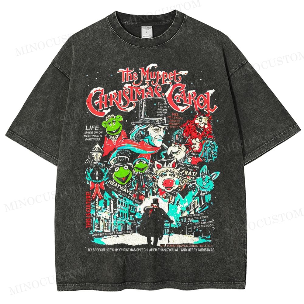 The Muppet Christmas Carol Holiday Musical Retro Collage Graphic Washed T-Shirt 