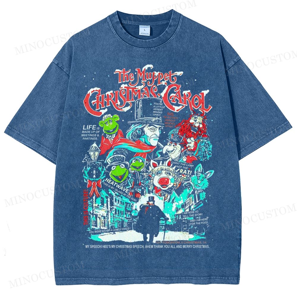 The Muppet Christmas Carol Holiday Musical Retro Collage Graphic Washed T-Shirt 