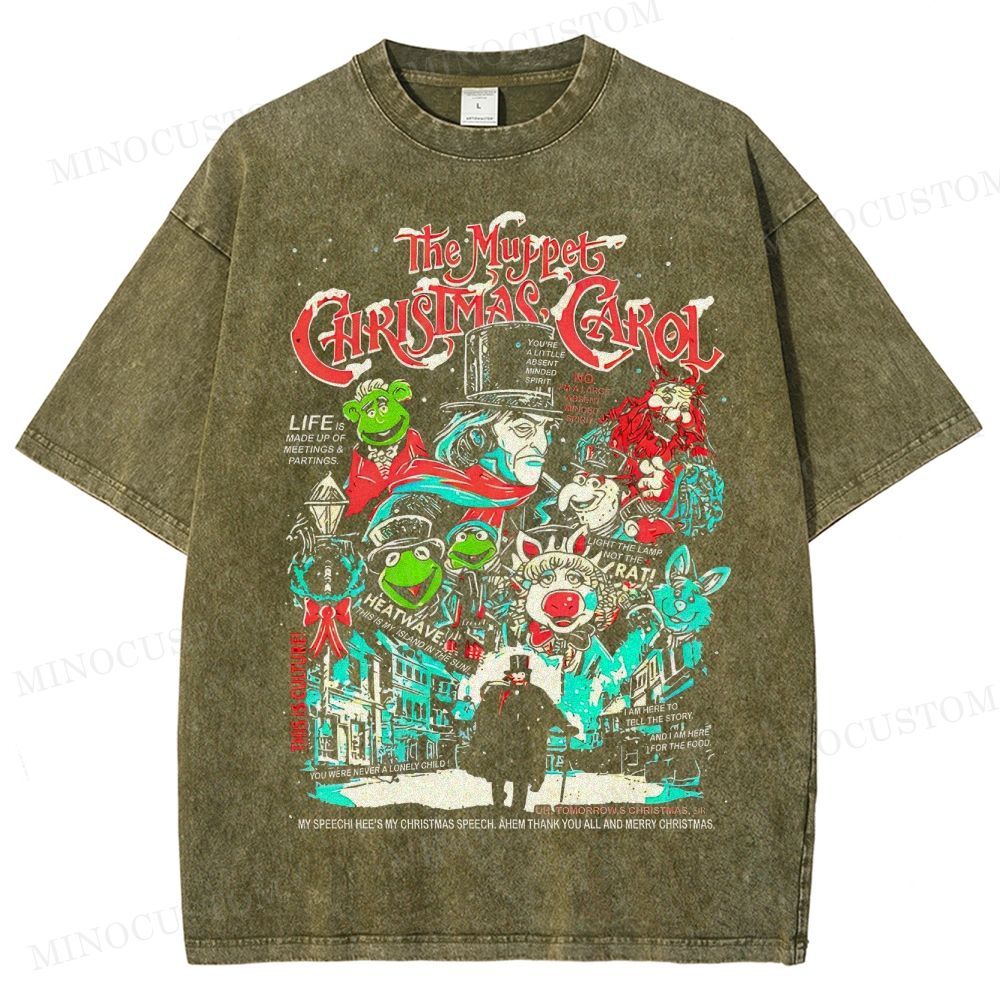The Muppet Christmas Carol Holiday Musical Retro Collage Graphic Washed T-Shirt