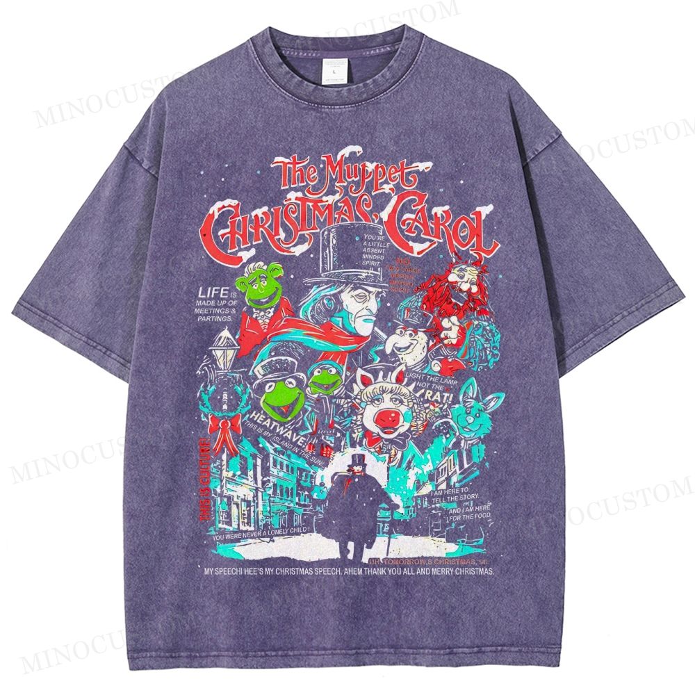 The Muppet Christmas Carol Holiday Musical Retro Collage Graphic Washed T-Shirt 