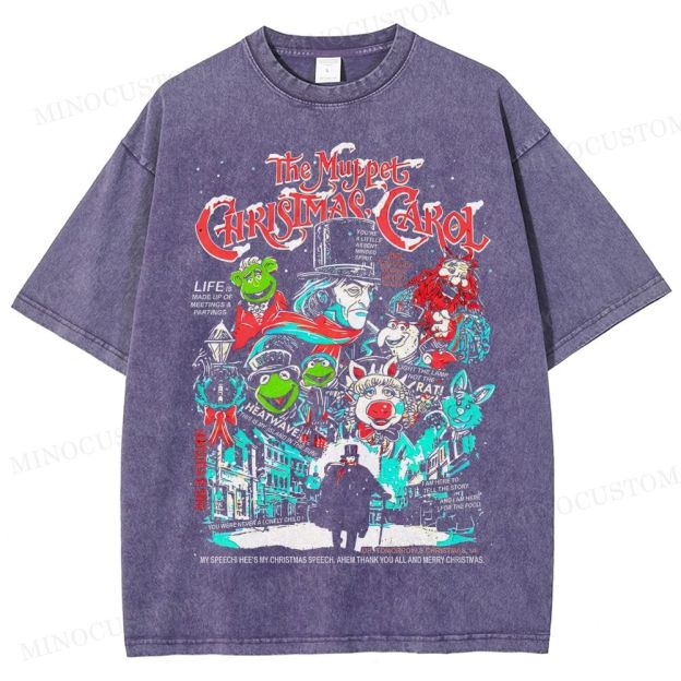 The Muppet Christmas Carol Holiday Musical Retro Collage Graphic Washed T-Shirt 