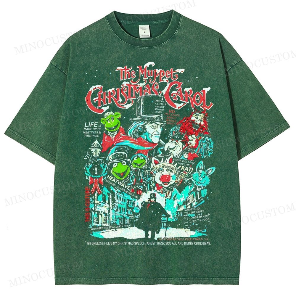 The Muppet Christmas Carol Holiday Musical Retro Collage Graphic Washed T-Shirt 